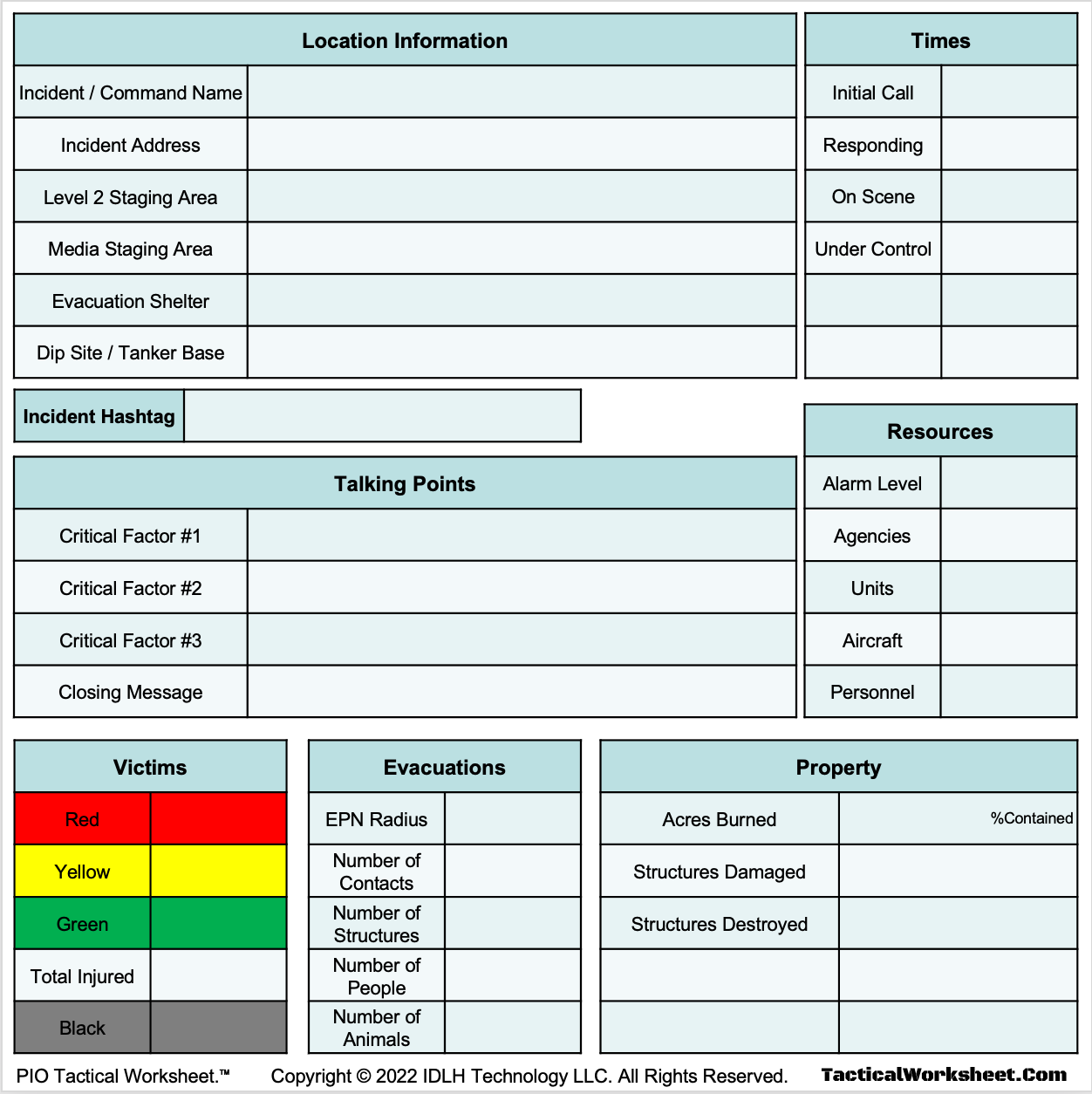 PIO Command Boards - IDLH Tactical Worksheet®