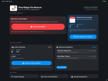 IDLH Tactical Worksheet home screen and incident history