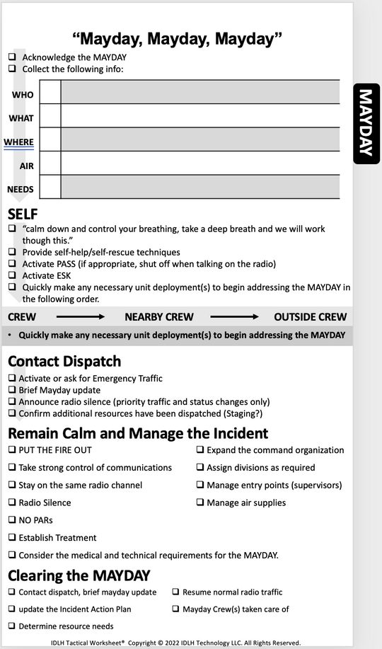 IDLH Tactical Worksheet Command Board Mayday Checklist - Comprehensive guide for incident commanders during mayday situations.